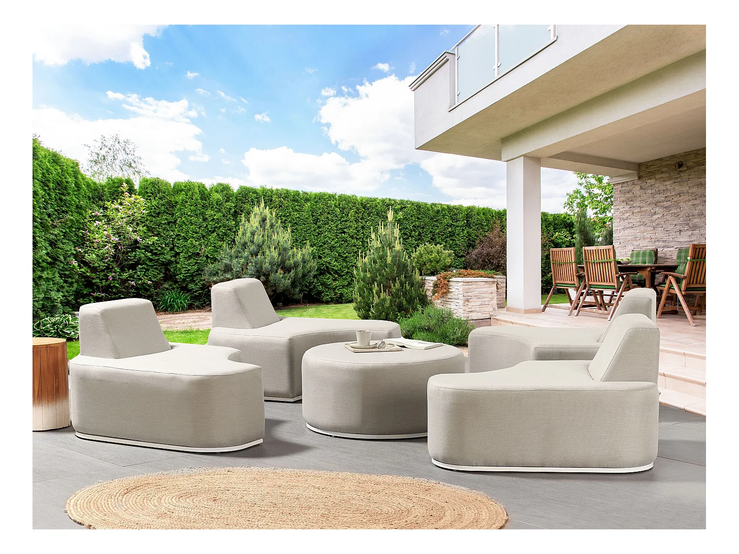 Gartenmöbel Lounge Set Stoff grau 5-teilig zusammenschiebbar Modern Fabro