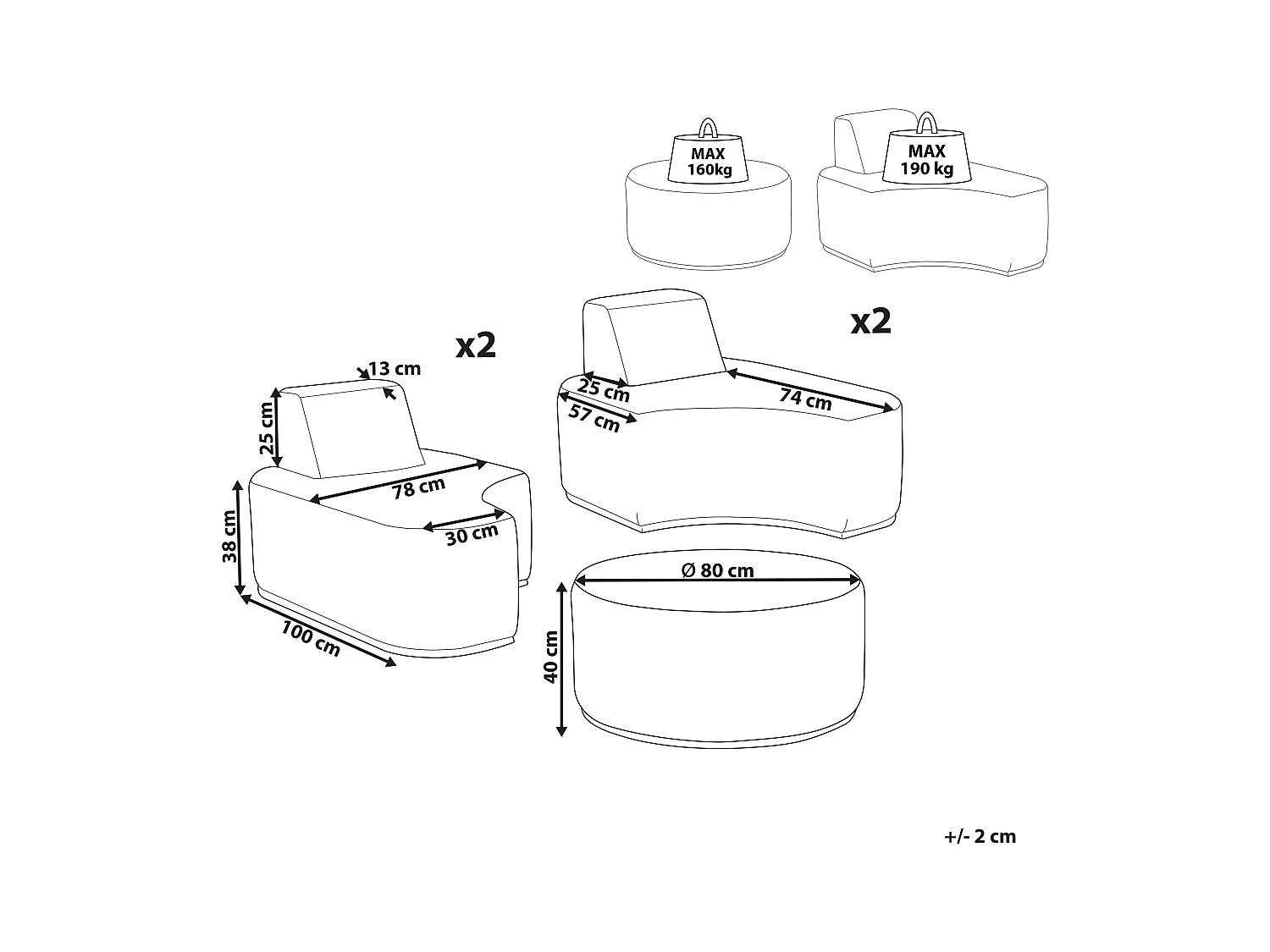 Gartenmöbel Lounge Set Stoff grau 5-teilig zusammenschiebbar Modern Fabro