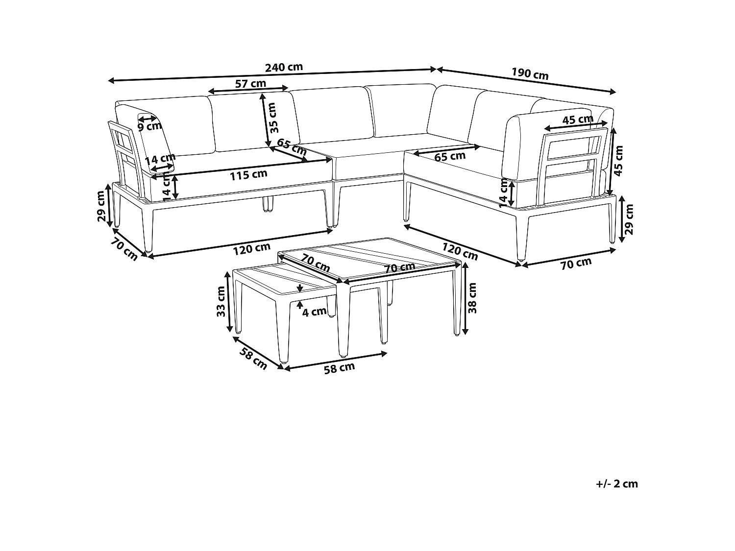 Narożnik ogrodowy ze stolikiem dla 6 osób RIMA III Lewostronny Modułowy Metal Beżowy