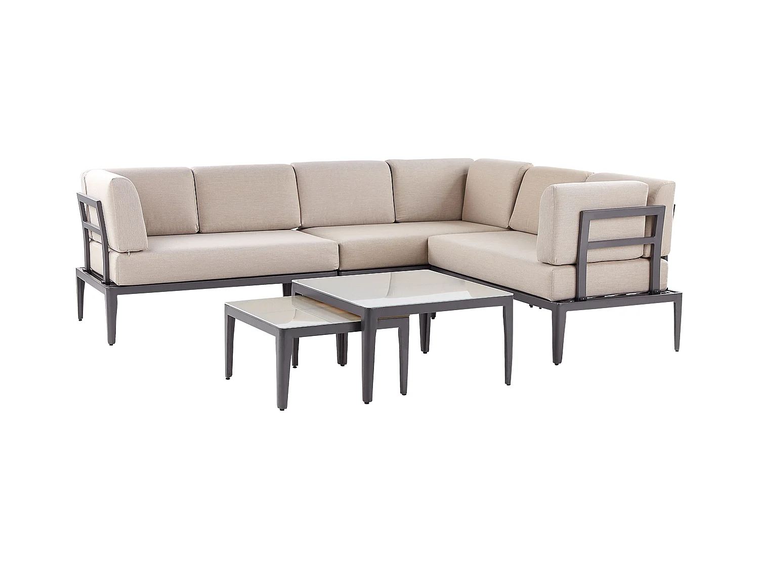 Narożnik ogrodowy ze stolikiem dla 6 osób RIMA III Lewostronny Modułowy Metal Beżowy