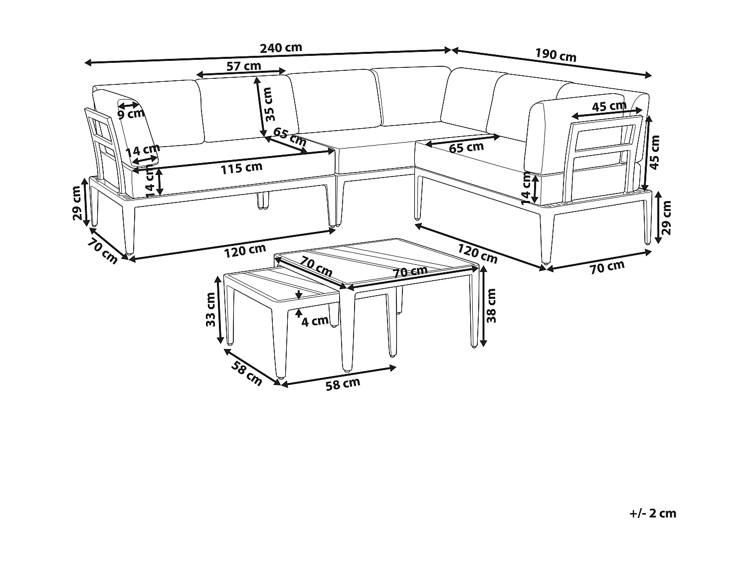 Ensemble de canapés d'angle de jardin 6 places RIMA III Côté droite Métal Beige