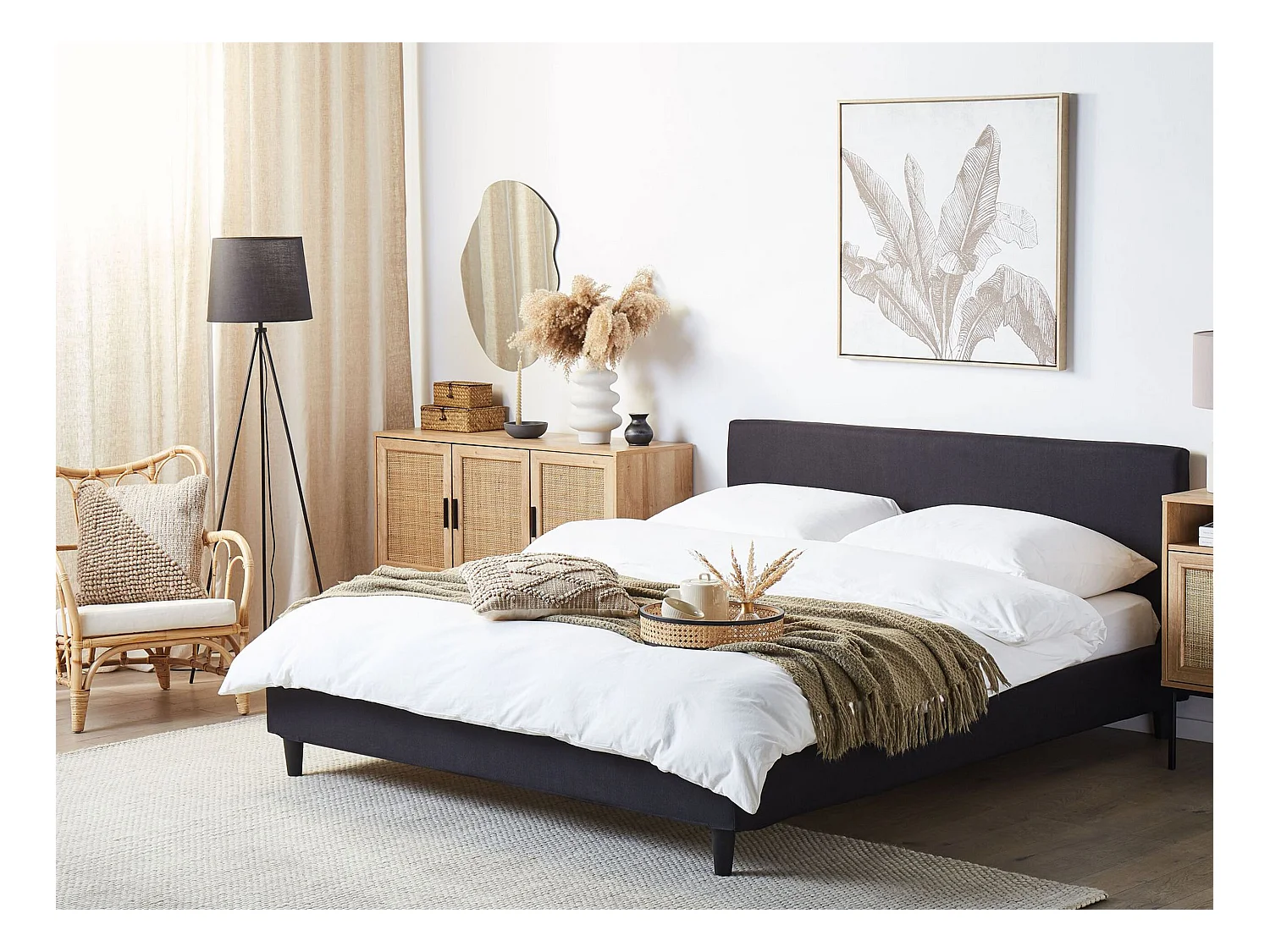 Lit avec LED Tissu FITOU 160 x 200 cm Noir