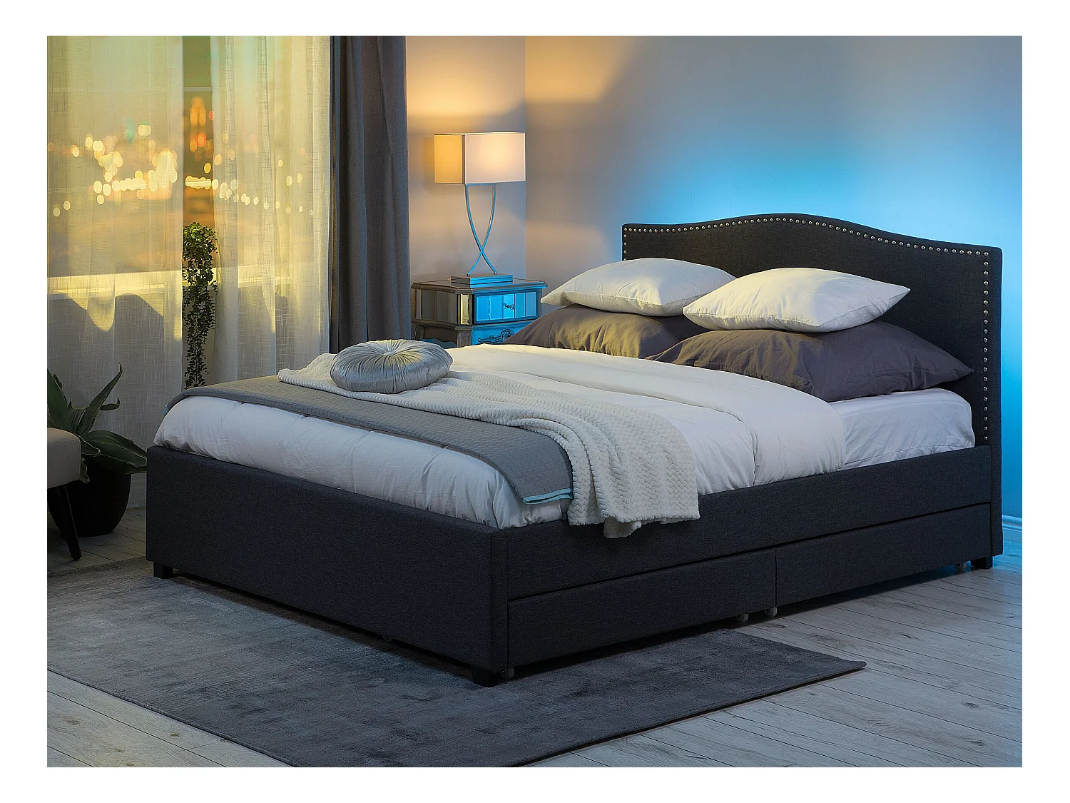 Cama con cajones Tela MONTPELLIER 180 x 200 cm LED Multicolor