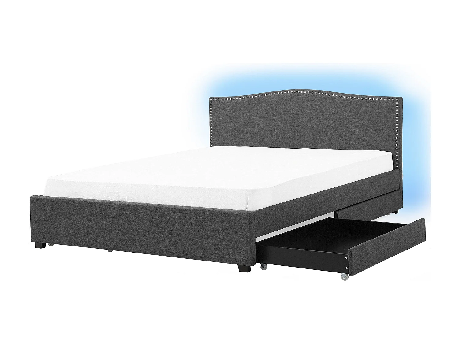 Lit avec tiroirs de rangement Tissu MONTPELLIER 180 x 200 cm LED Multicolore