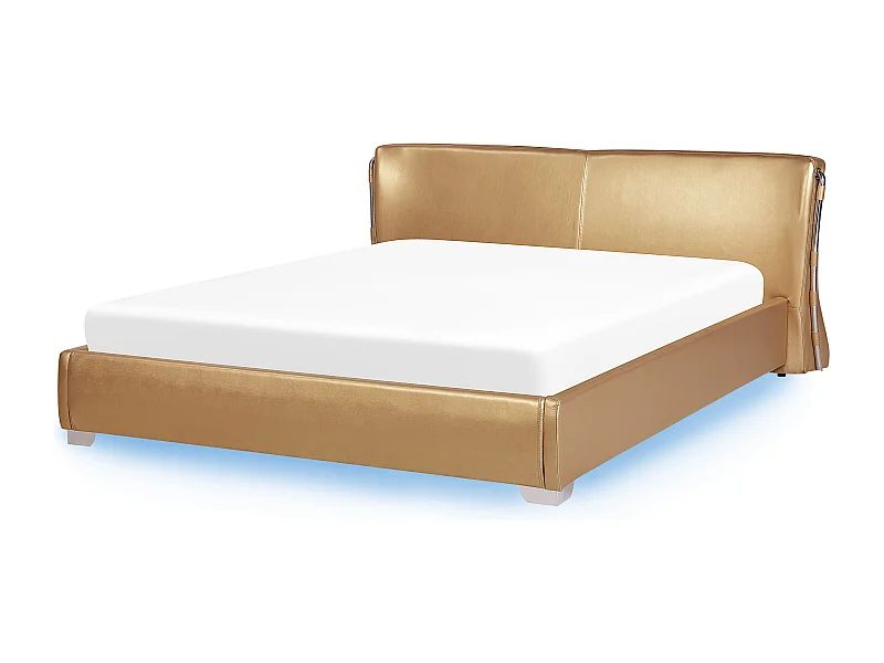 Extravagantes Lederbett in Gold 180x200 cm mit LED-Beleuchtung Paris