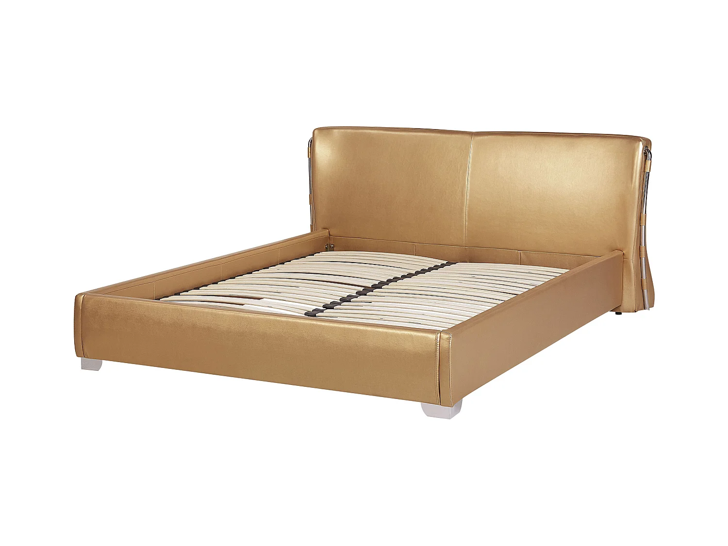 Bed met LED-verlichting Leer PARIS 180 x 200 cm LED Goud