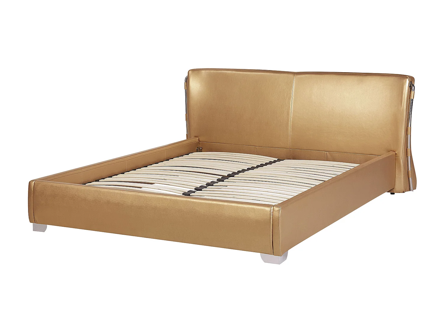 Extravagantes Lederbett in Gold 180x200 cm mit LED-Beleuchtung Paris