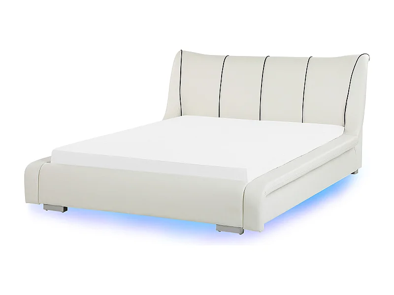 Lit avec LED Cuir NANTES 140 x 200 cm LED Blanc cassé