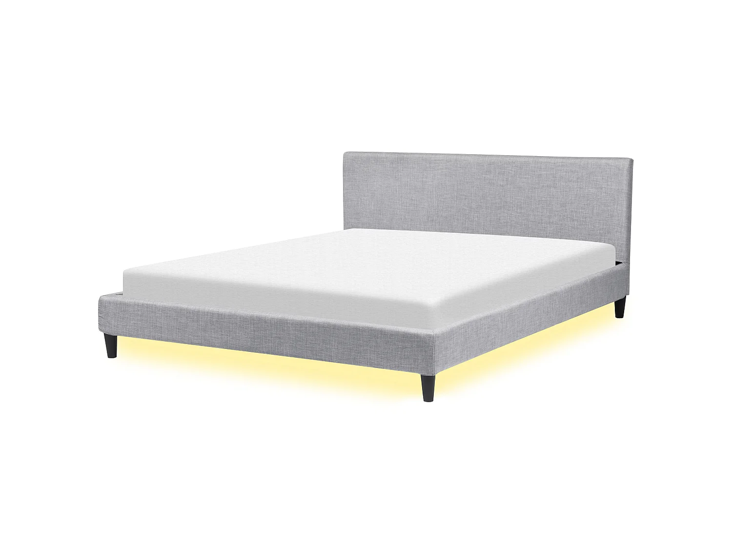 Bett mit LED Stoff FITOU 180 x 200 cm Hellgrau