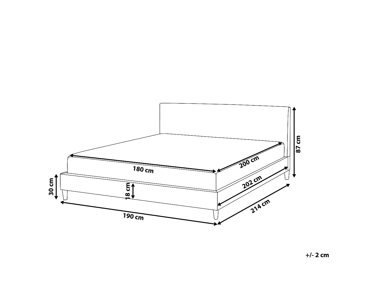 Bett mit LED Stoff FITOU 180 x 200 cm Hellgrau