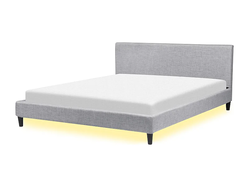 Bed met LED-verlichting Stof FITOU 180 x 200 cm Lichtgrijs