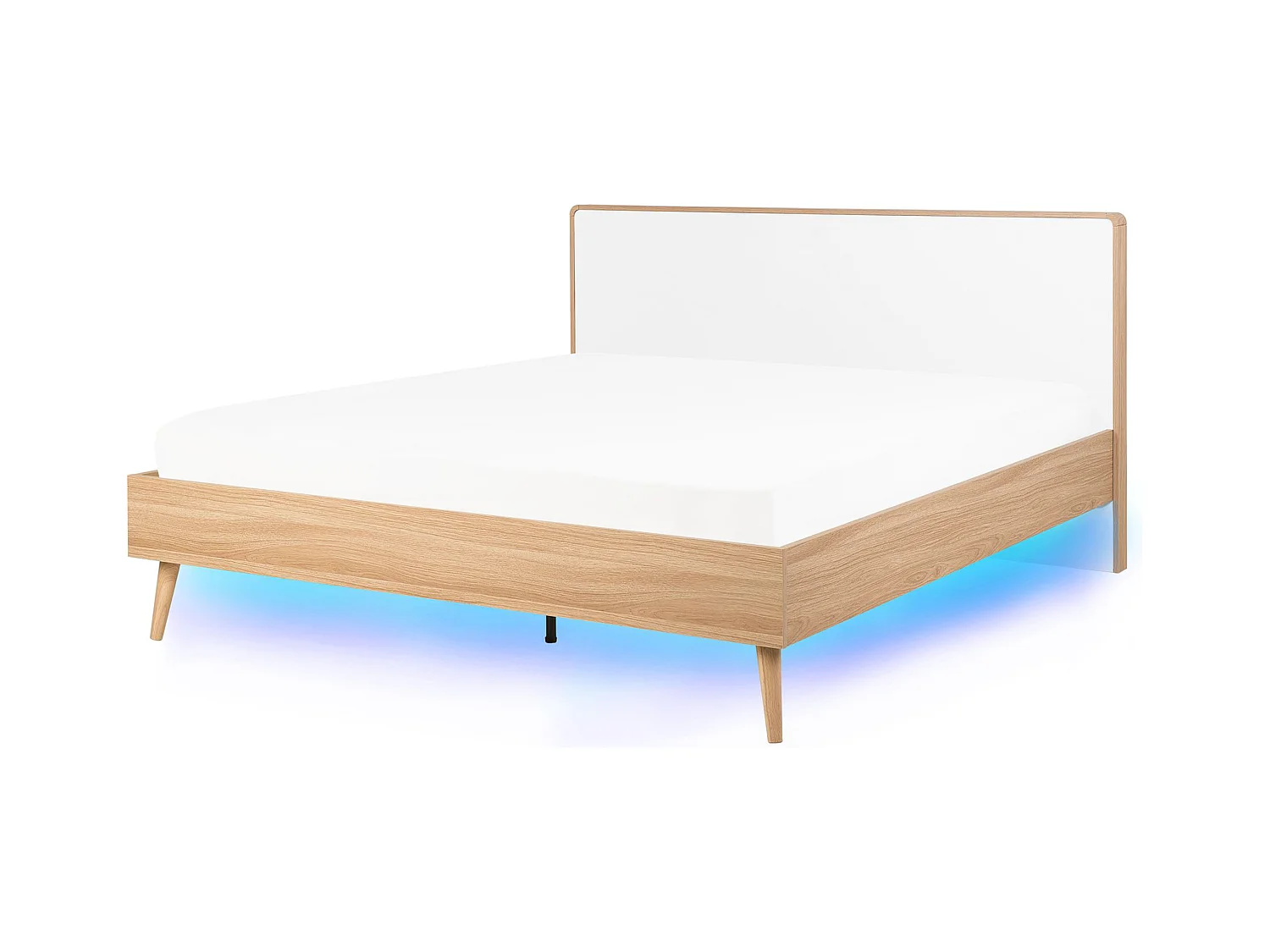 Doppelbett heller Holzfarbton/weiß mit LED-Beleuchtung bunt Serris