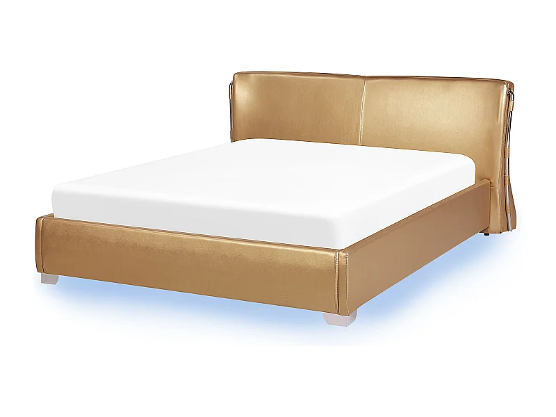 Extravagantes Lederbett in Gold 160x200 cm mit LED-Beleuchtung Paris