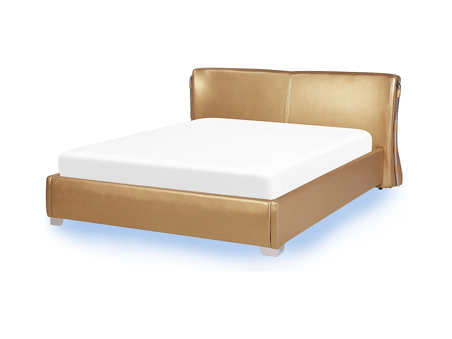 Extravagantes Lederbett in Gold 160x200 cm mit LED-Beleuchtung Paris