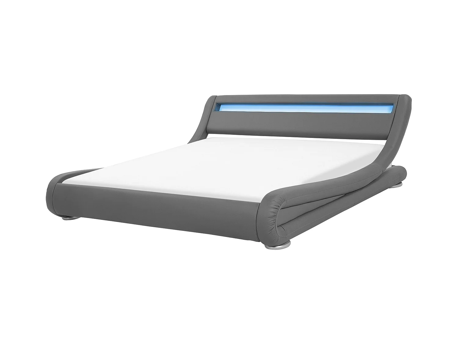 Cama de casal com iluminação LED em pele sintética cinzenta 180 x 200 cm AVIGNON