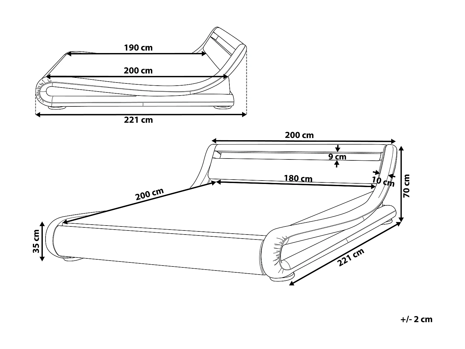 Cama de casal com iluminação LED em pele sintética cinzenta 180 x 200 cm AVIGNON