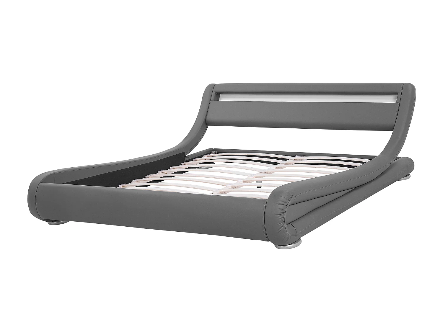 Cama de casal com iluminação LED em pele sintética cinzenta 180 x 200 cm AVIGNON