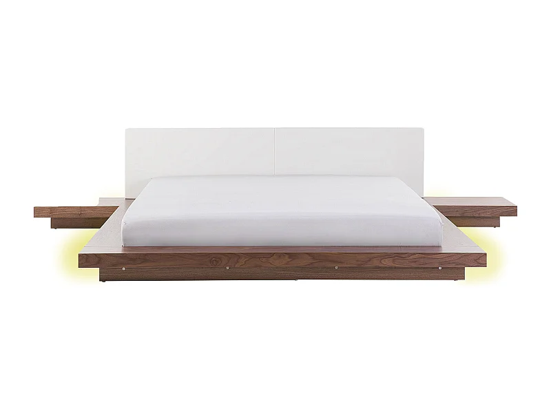 Modernes Bett Holzoptik hellbraun 180x200 cm mit LED-Beleuchtung Zen
