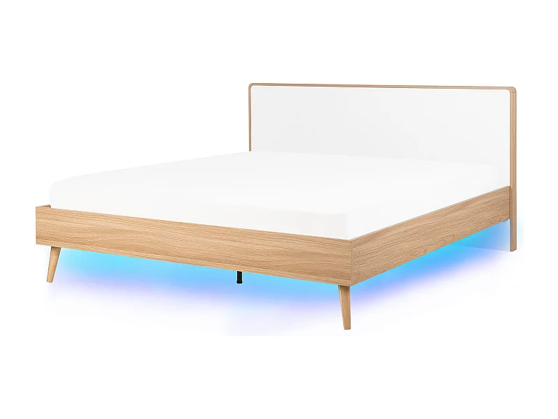 Letto con LED Legno SERRIS 160 x 200 cm Legno chiaro