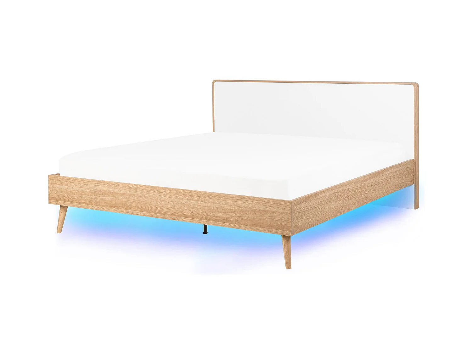 Doppelbett heller Holzfarbton/weiß mit LED-Beleuchtung bunt Serris