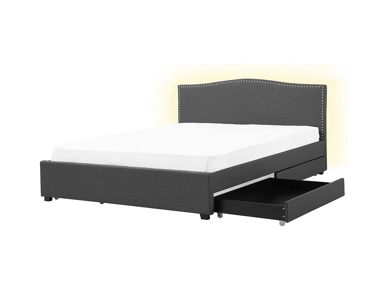 Bett mit Schubladen Stoff MONTPELLIER 180 x 200 cm LED Dunkelgrau