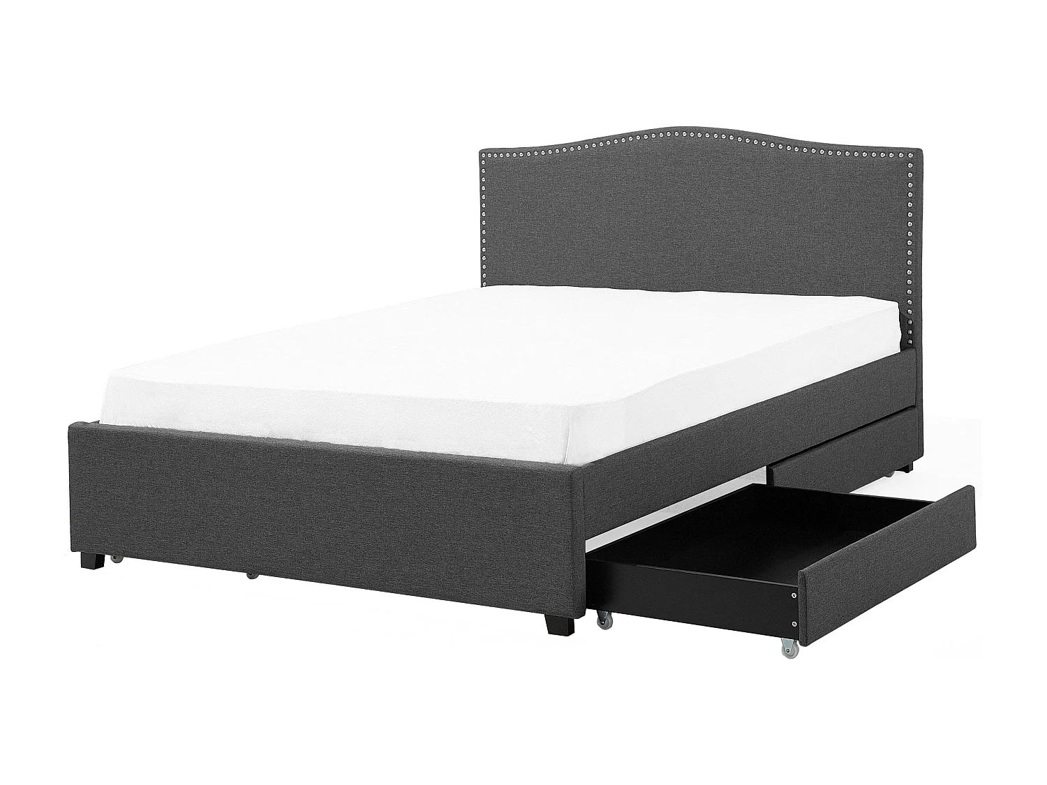 Lit avec tiroirs de rangement Tissu MONTPELLIER 180 x 200 cm LED Gris foncé