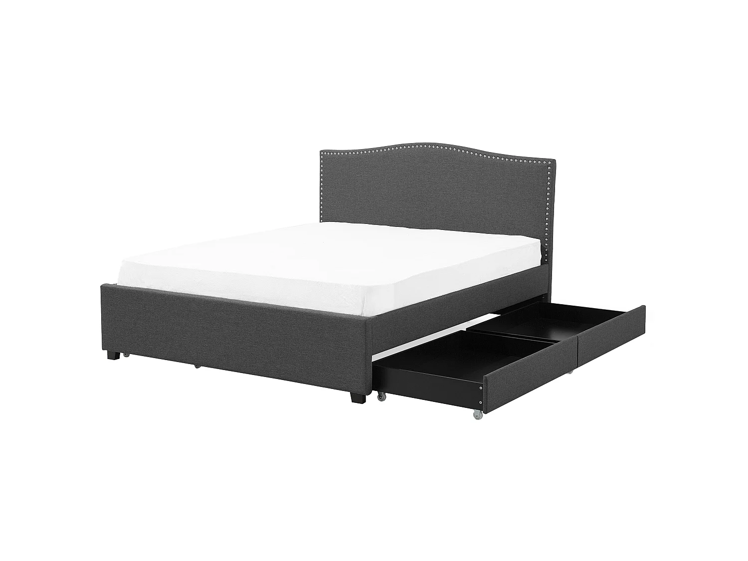 Bed with Storage Drawers MONTPELLIER Fabric Dark Grey 180 x 200 cm (EU Super King) LED