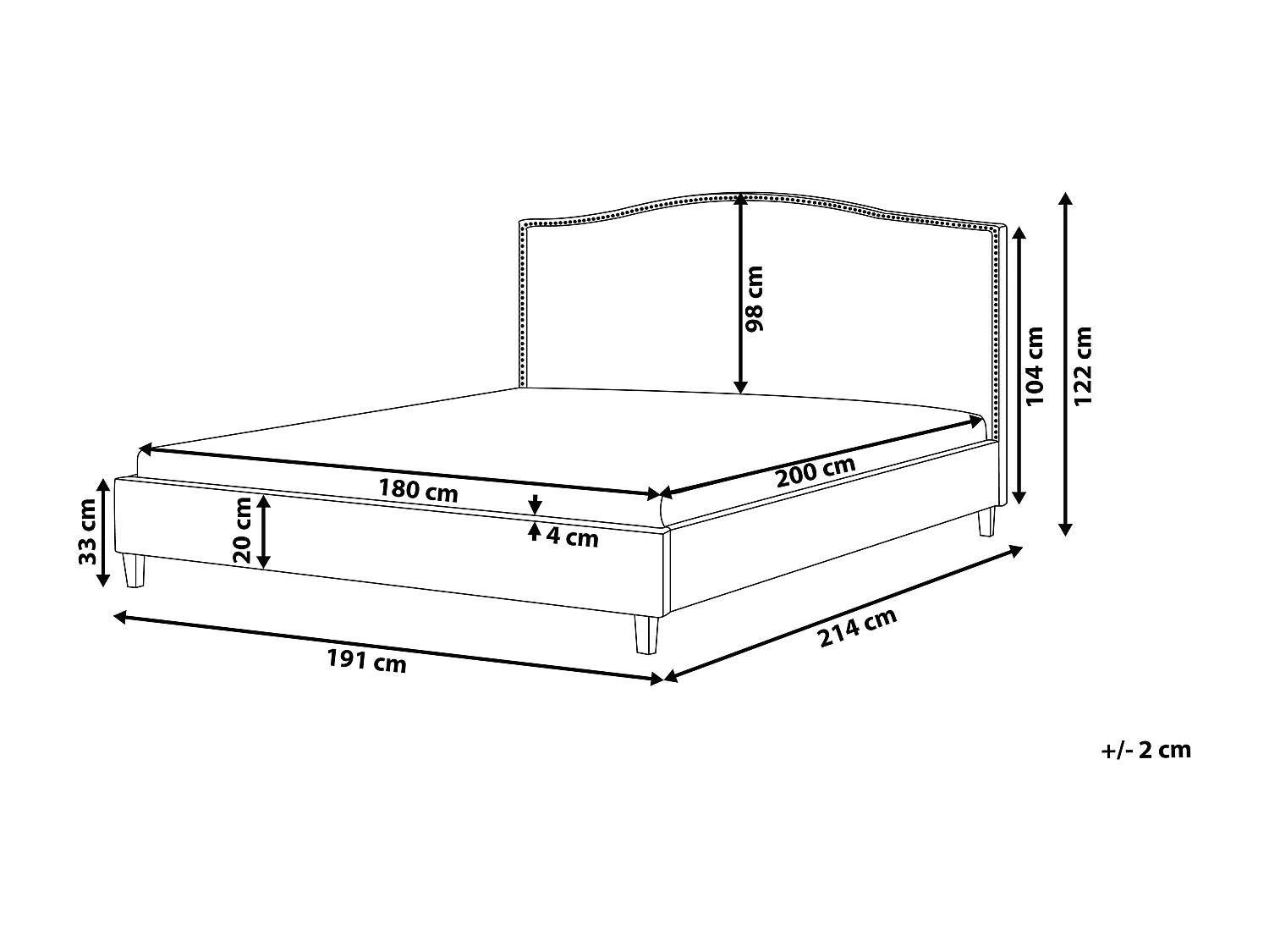 Cama Tecido MONTPELLIER 180 x 200 cm LED Branco