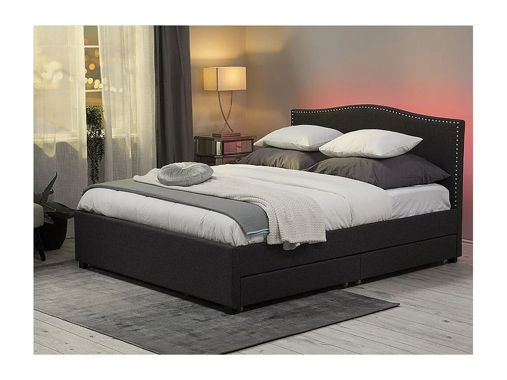 Bett mit Schubladen Stoff MONTPELLIER 160 x 200 cm LED Grau