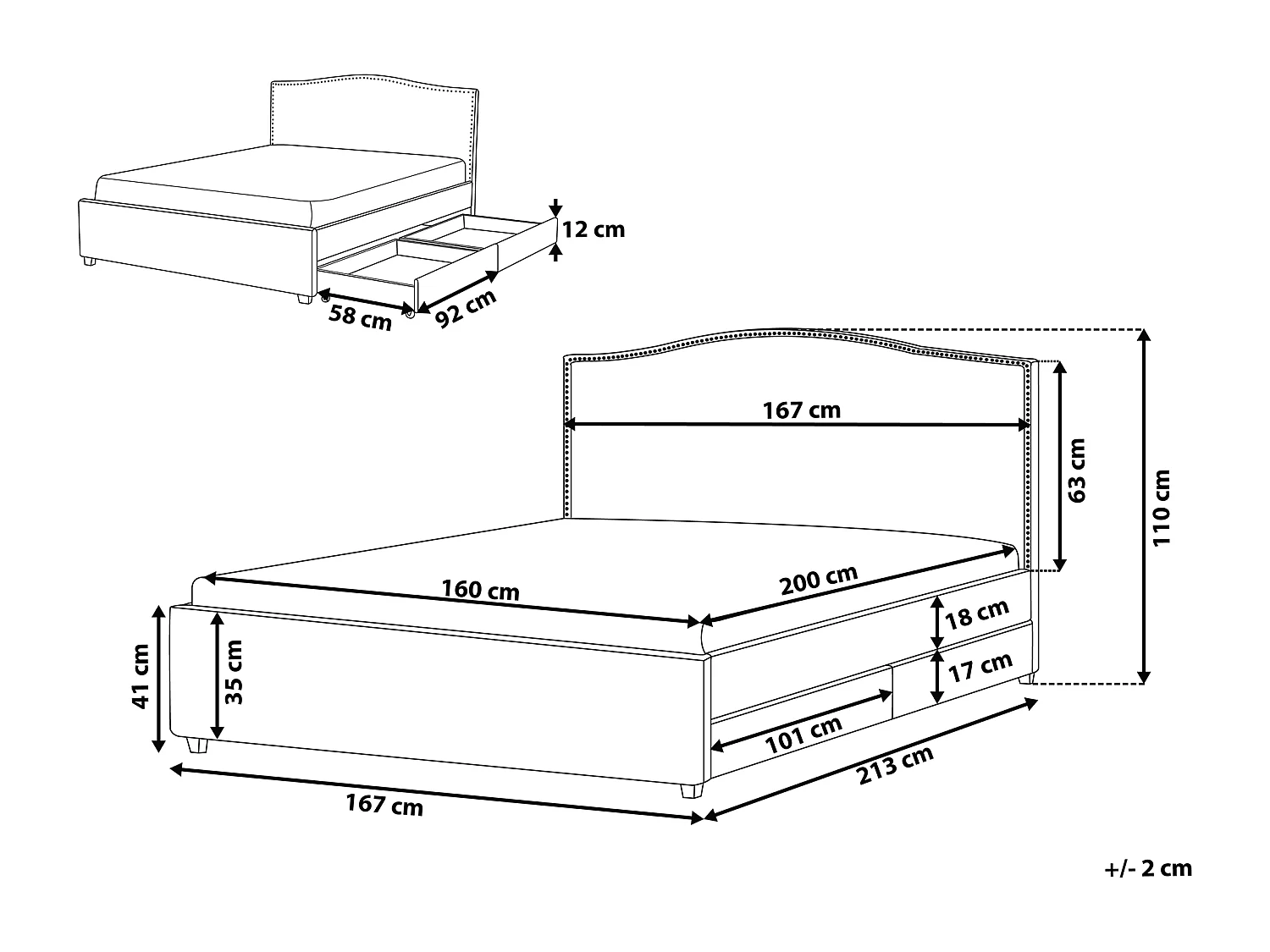 Bed met opbergladen Stof MONTPELLIER 160 x 200 cm LED Grijs