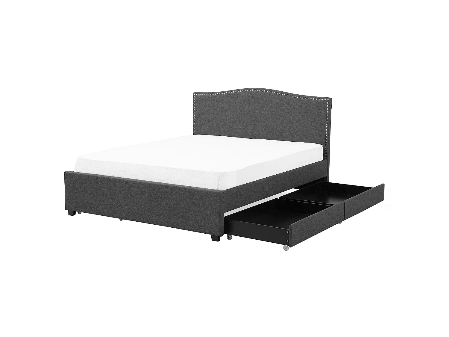 Lit avec tiroirs de rangement Tissu MONTPELLIER 160 x 200 cm LED Gris