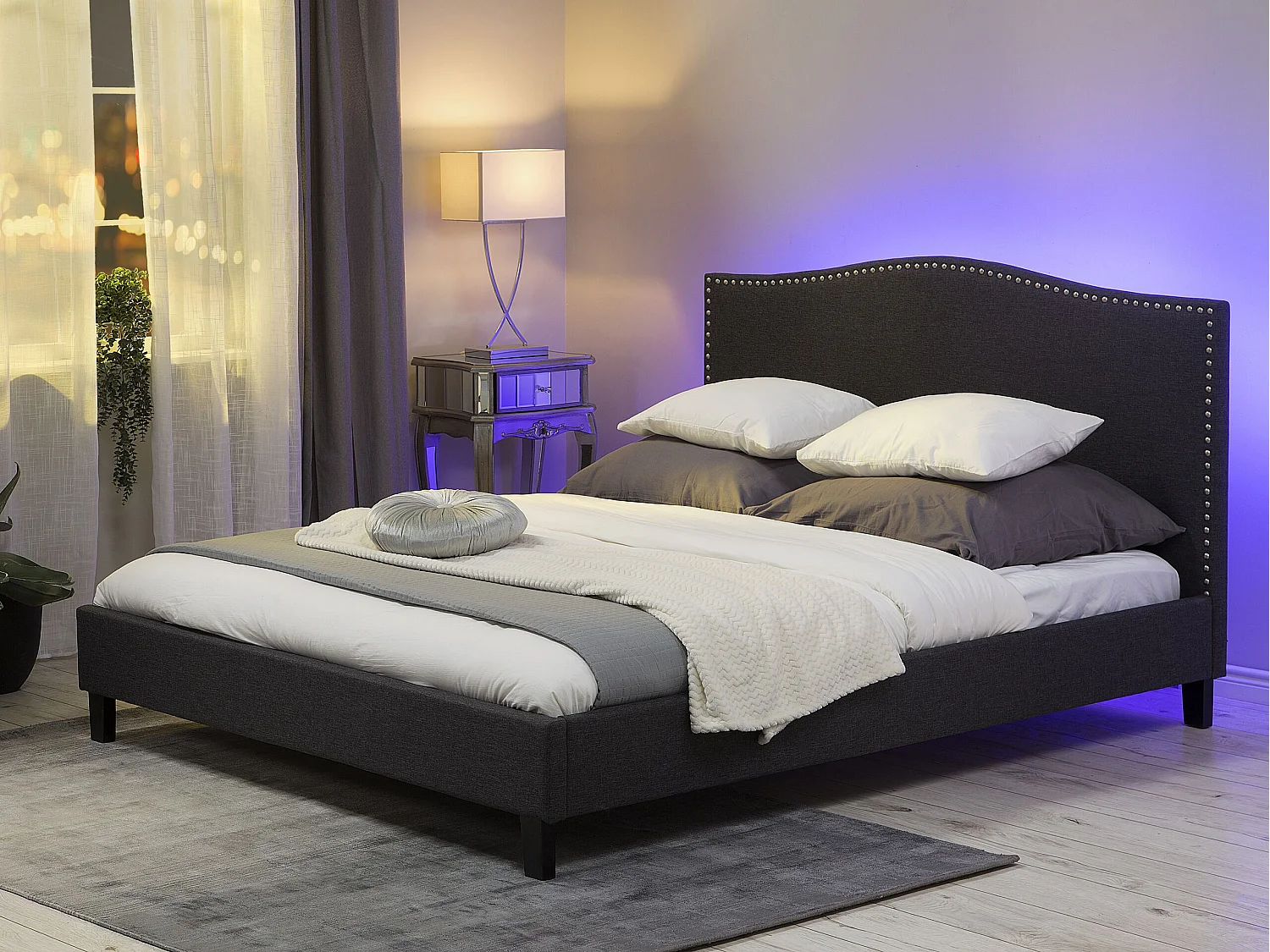 Bed Stof MONTPELLIER 160 x 200 cm LED Multicolor