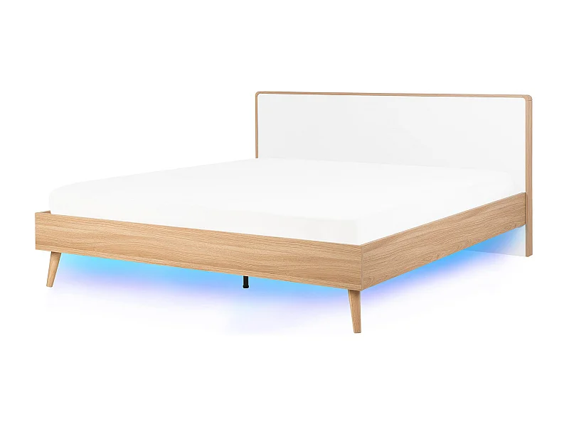 Doppelbett heller Holzfarbton / weiß mit Lattenrost 180 x 200 cm LED bunt Serris