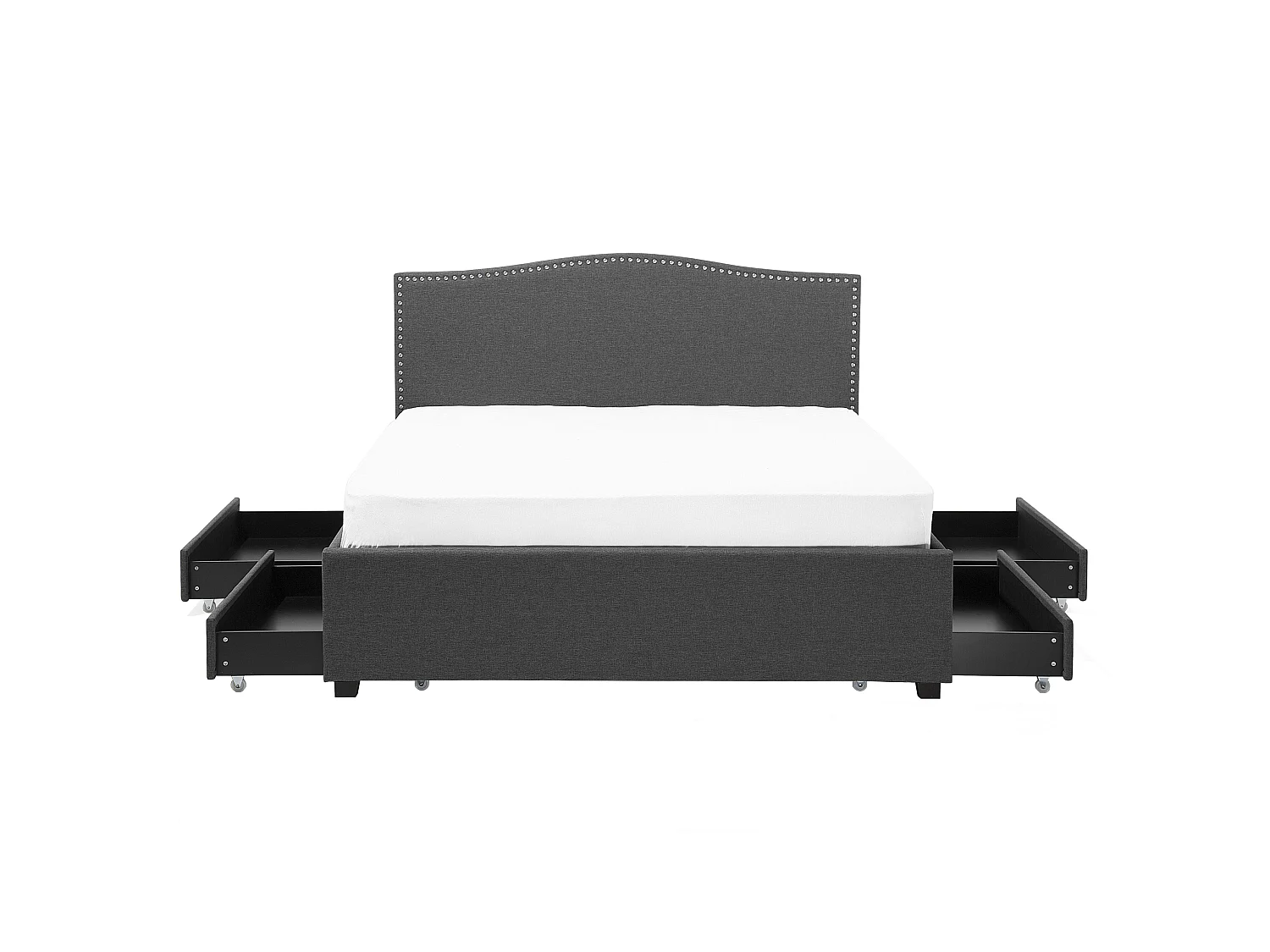 Lit avec tiroirs de rangement Tissu MONTPELLIER 160 x 200 cm LED Gris foncé