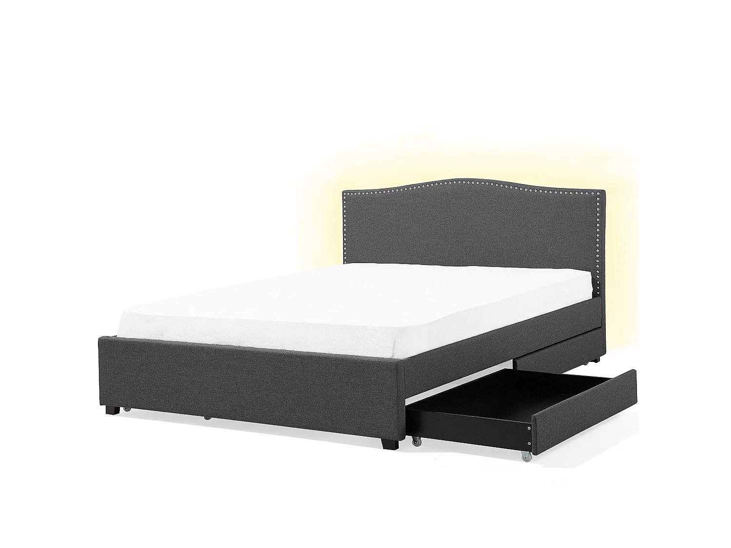 Bed met opbergladen Stof MONTPELLIER 160 x 200 cm LED Donkergrijs
