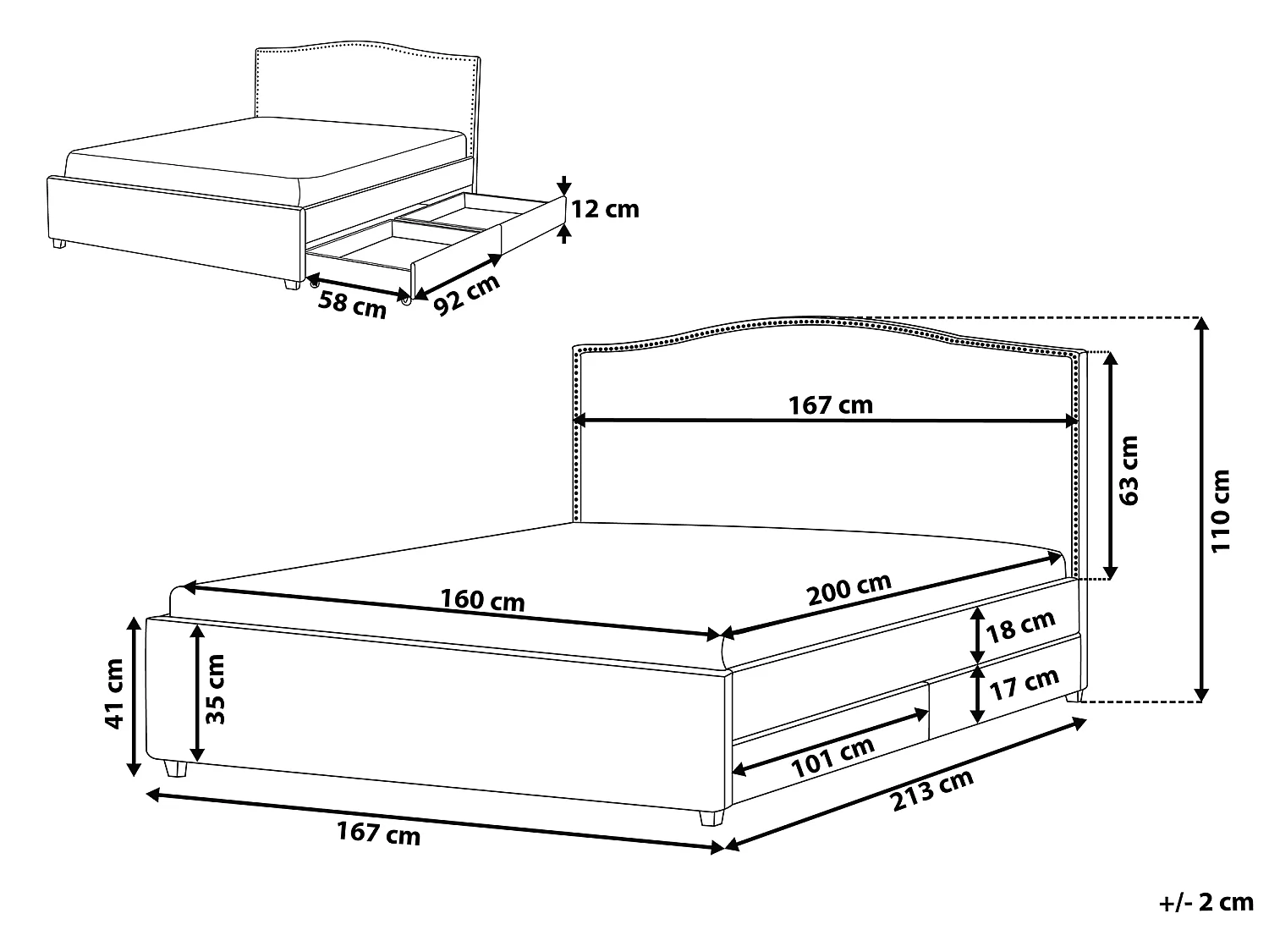 Bed met opbergladen Stof MONTPELLIER 160 x 200 cm LED Donkergrijs