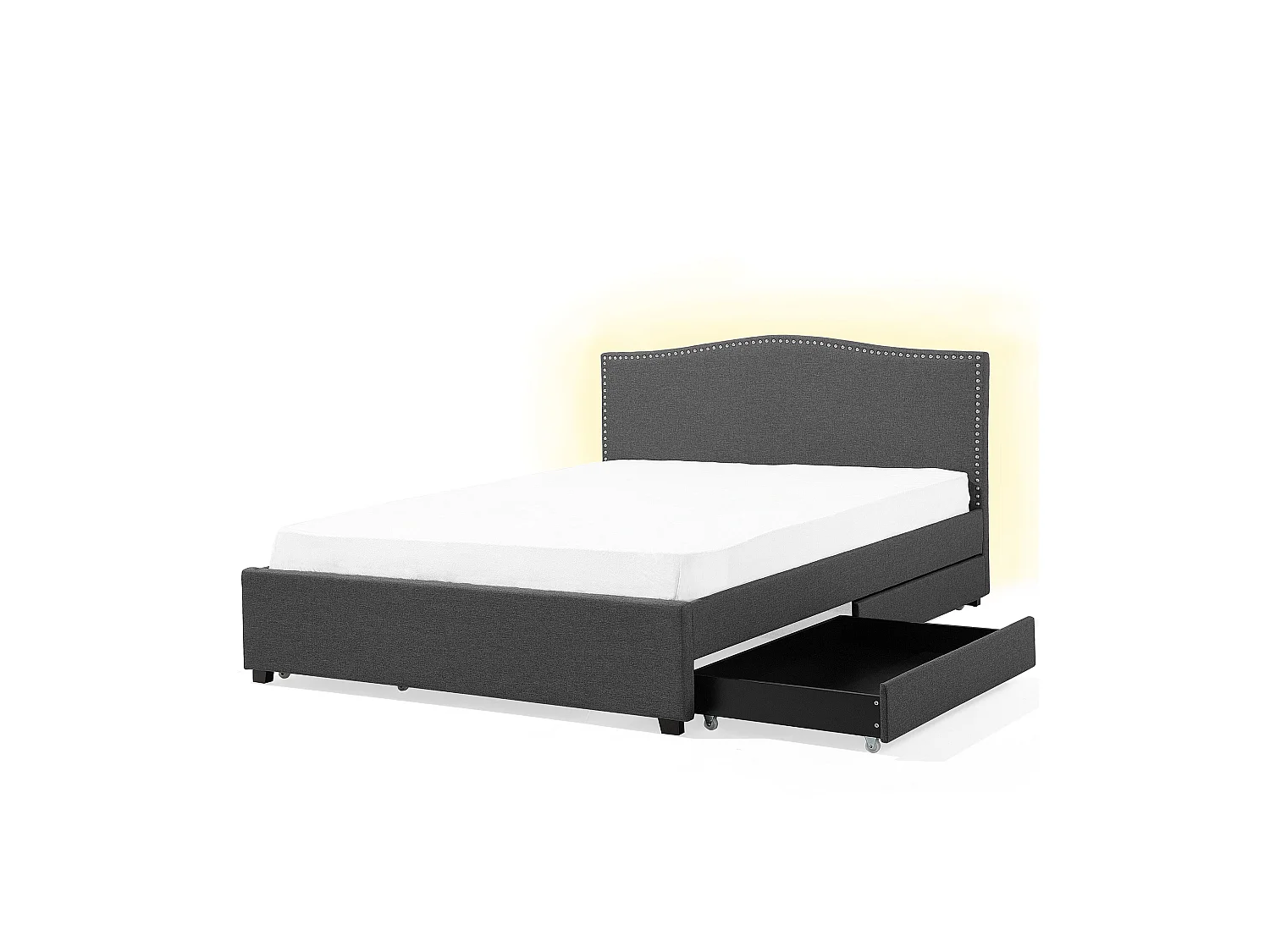 Lit avec tiroirs de rangement Tissu MONTPELLIER 160 x 200 cm LED Gris foncé