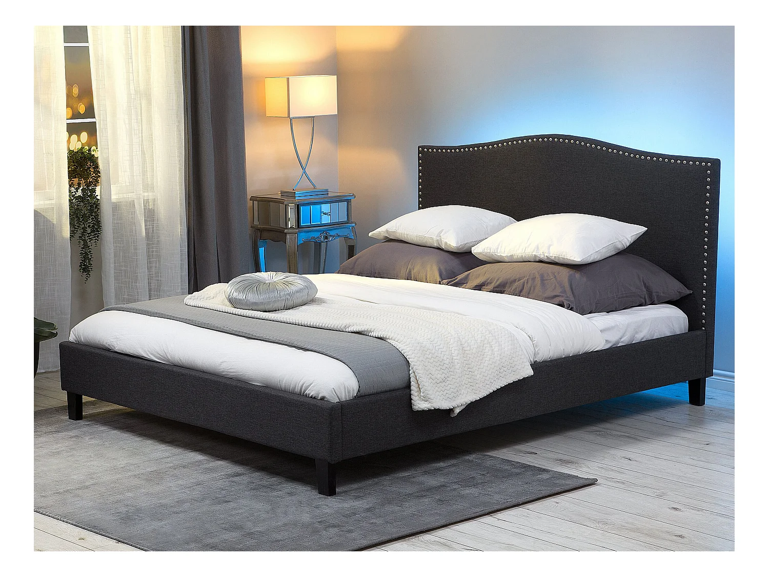 Lit avec sommier Tissu MONTPELLIER 180 x 200 cm LED Multicolore