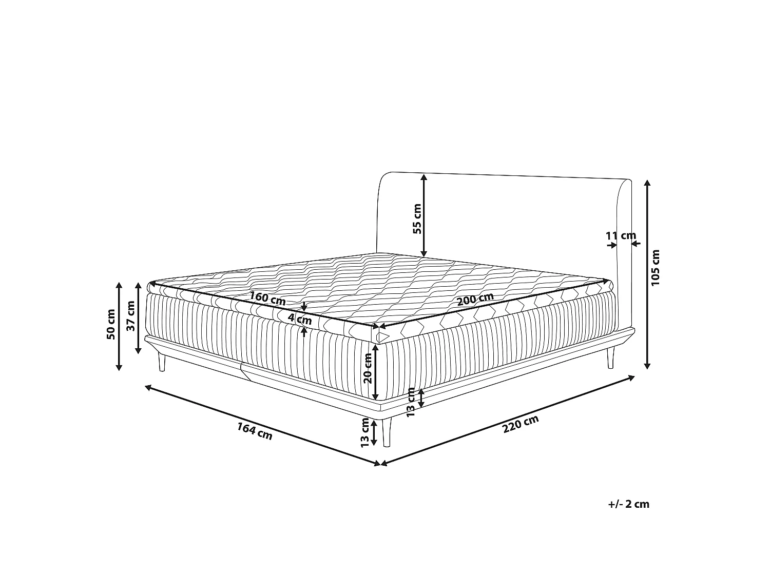 Lit boxspring en tissu gris clair 160 x 200 cm MADAME
