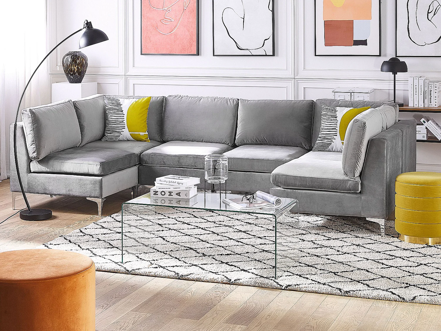Canapé modulable en forme de U 6 places EVJA Velours Gris