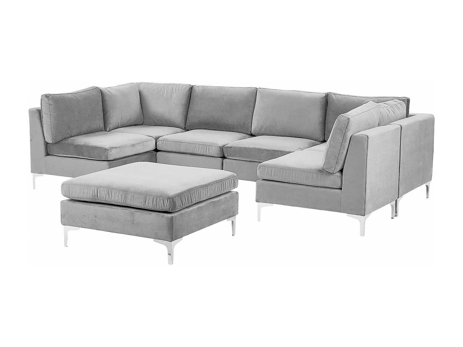 Canapé modulable en forme de U 6 places EVJA Velours Gris avec ottoman