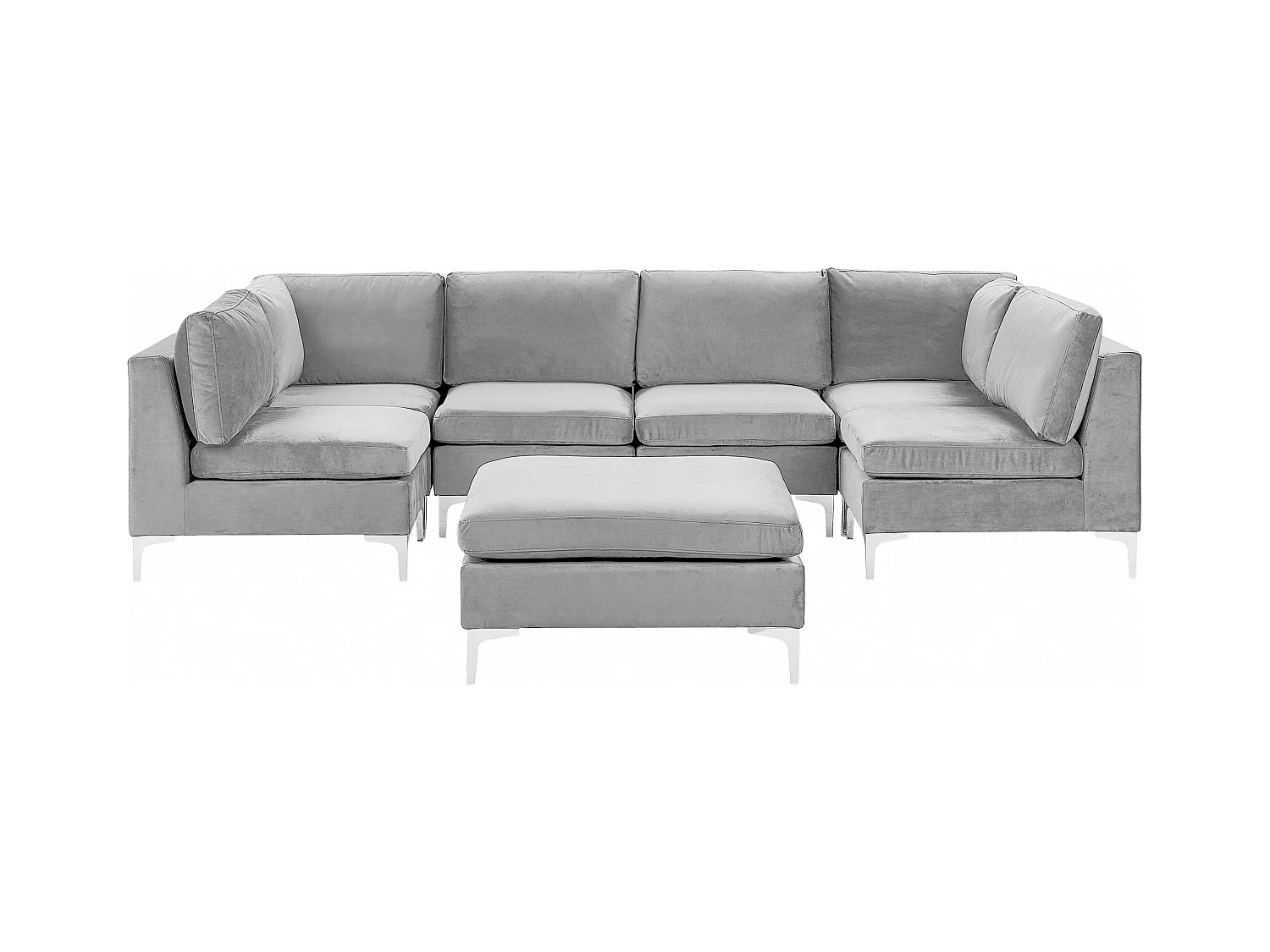 Canapé modulable en forme de U 6 places EVJA Velours Gris avec ottoman