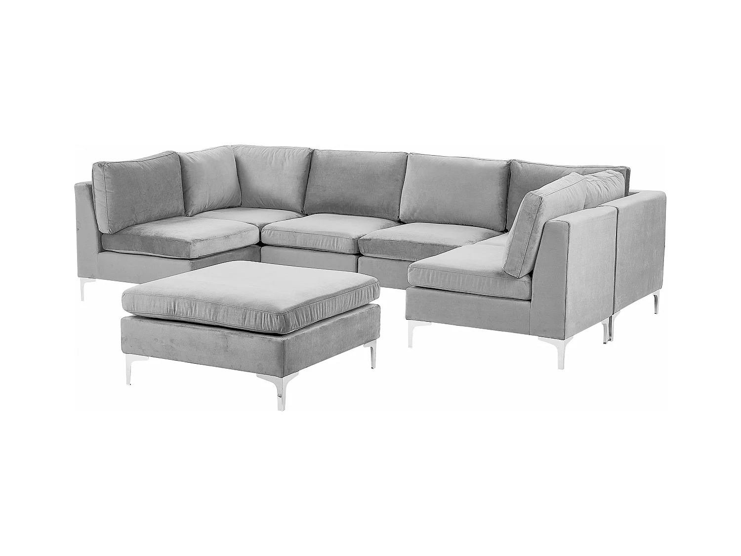 Canapé modulable en forme de U 6 places EVJA Velours Gris avec ottoman