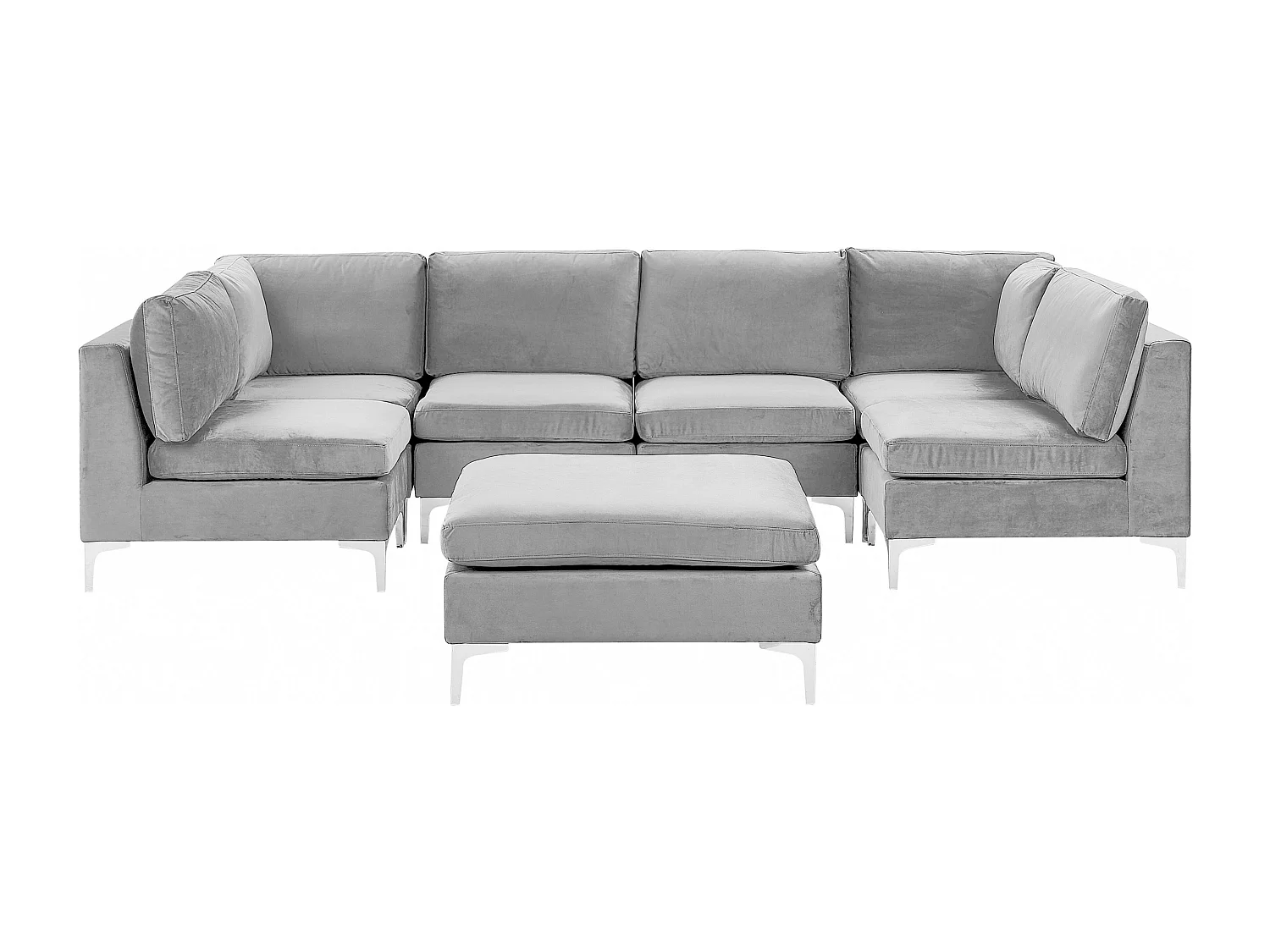 Canapé modulable en forme de U 6 places EVJA Velours Gris avec ottoman
