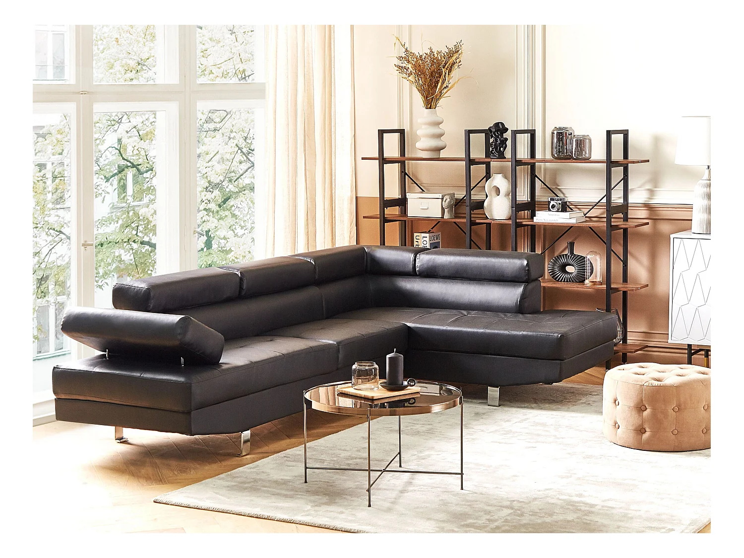 Divano angolare NORREA Pelle sintetica Nero 5 posti Lato Sinistro