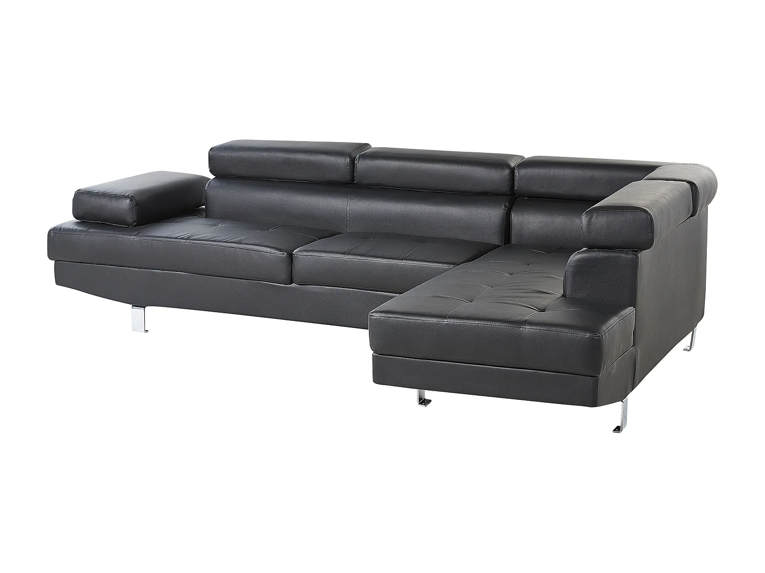 5-Sitzer Ecksofa Kunstleder Schwarz mit Chaiselongue links modern Norrea
