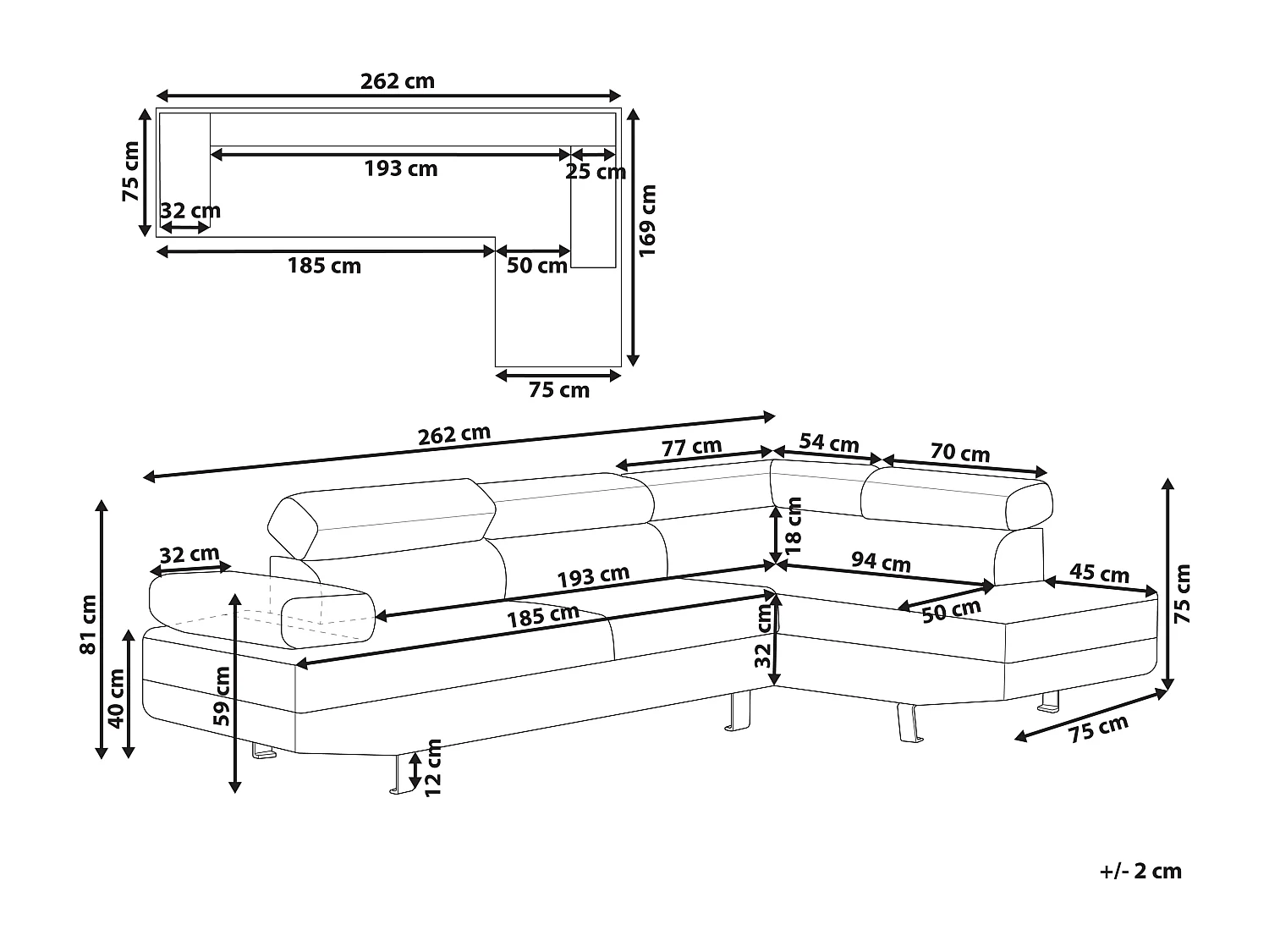 Hoekbank NORREA Kunstleer Zwart 5-zitter Linkerzijde