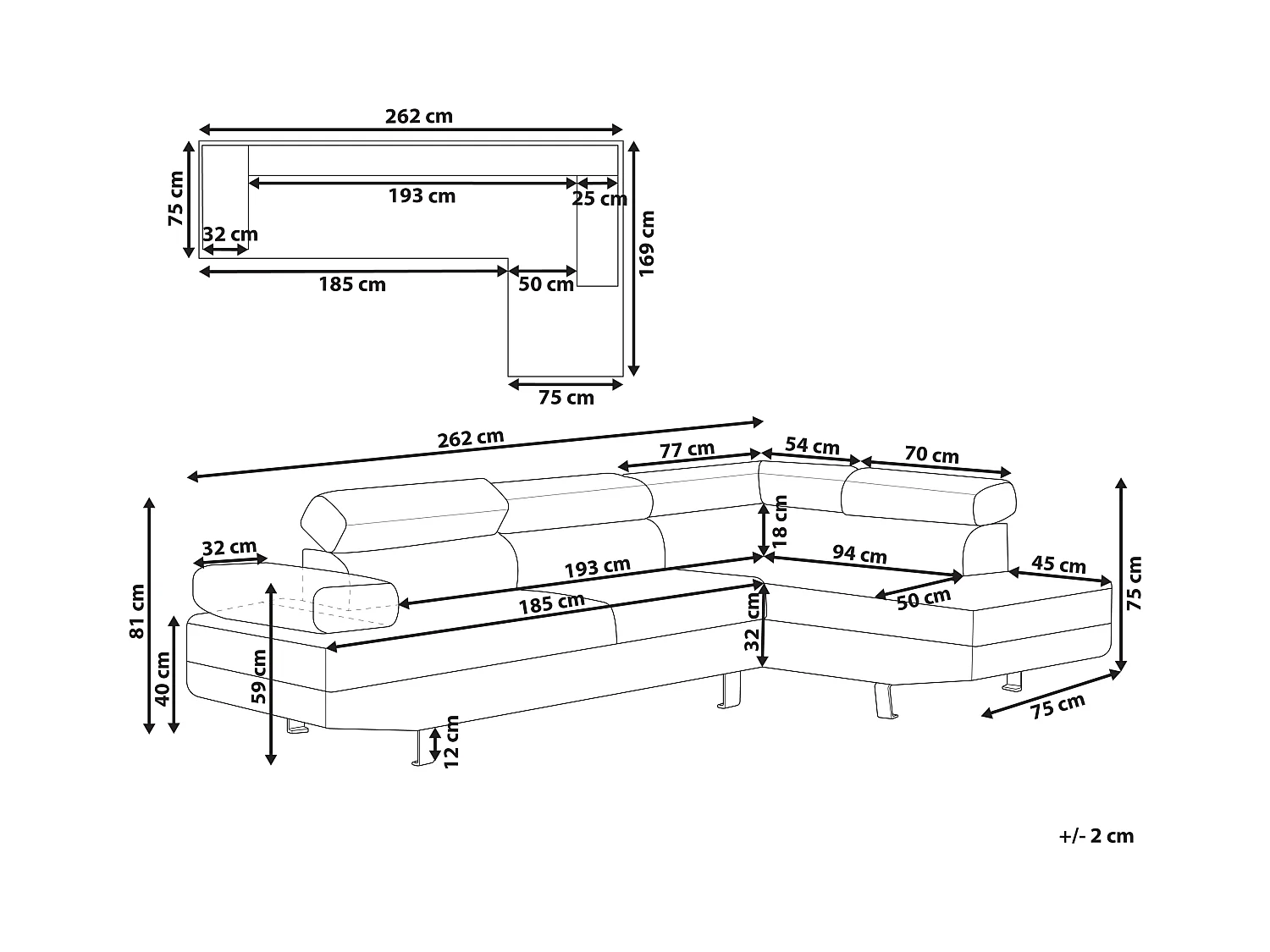 Hoekbank NORREA Kunstleer Wit 5-zitter Linkerzijde