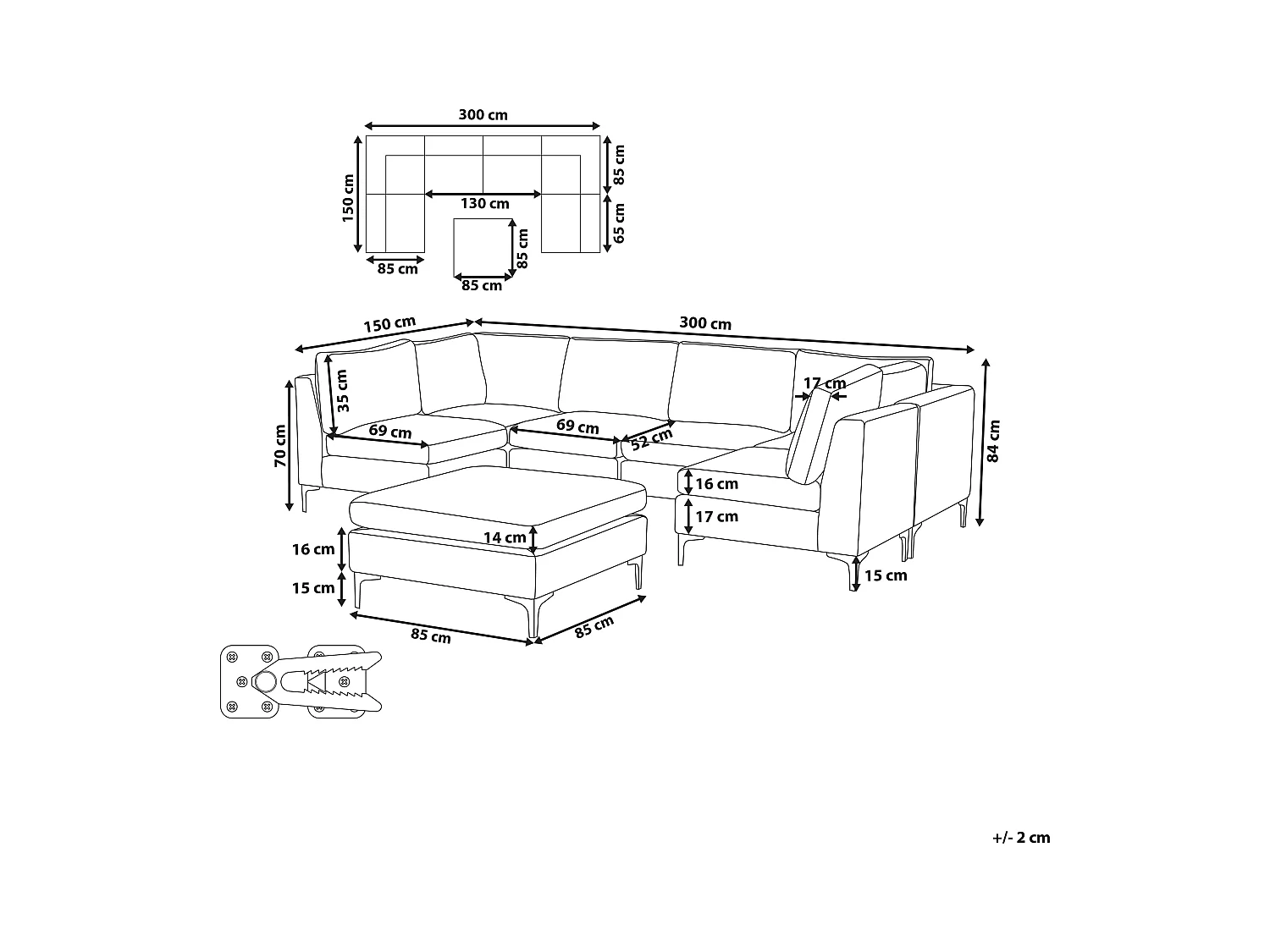 Canapé modulable en forme de U 6 places EVJA Velours Vert avec ottoman