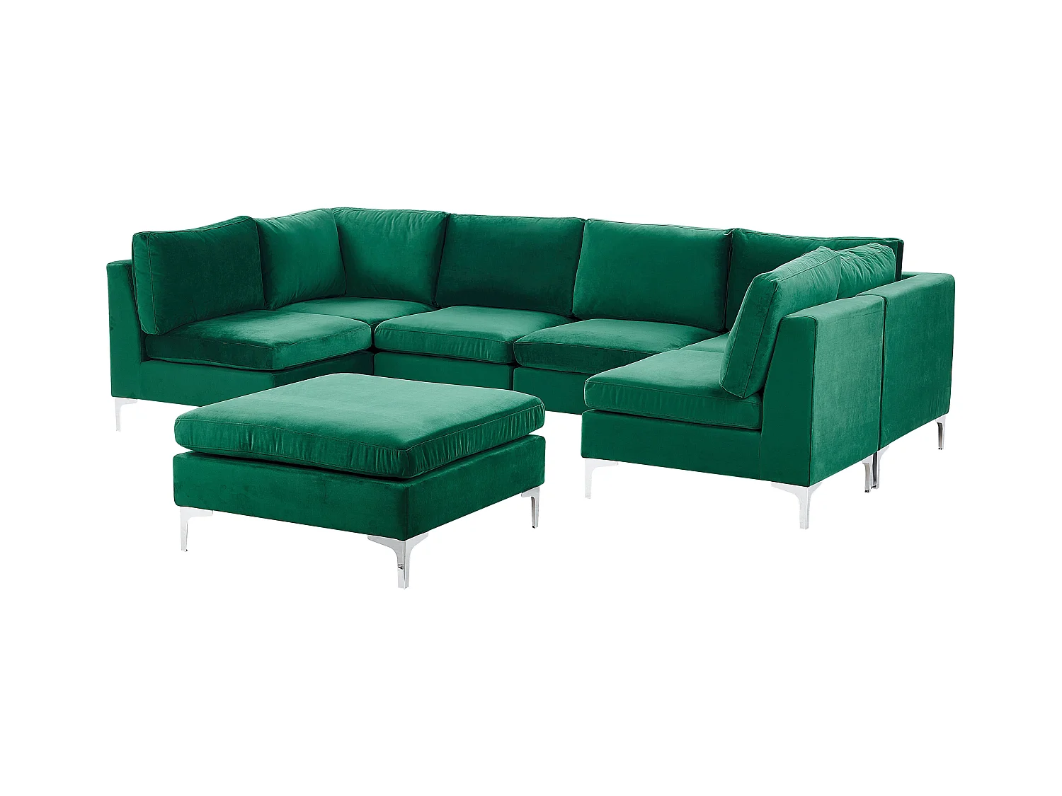 Canapé modulable en forme de U 6 places EVJA Velours Vert avec ottoman